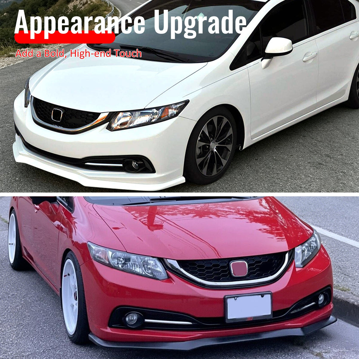 2013-2015 Honda Civic Sedan A-Spec Style Unpainted Front Bumper Lip PU