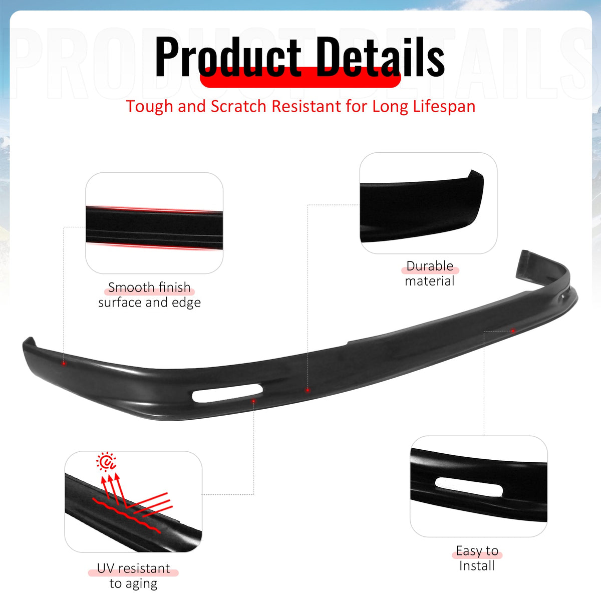 1992-1995 Honda Civic 2-Door Mugen Style Unpainted Front Bumper Lip PU
