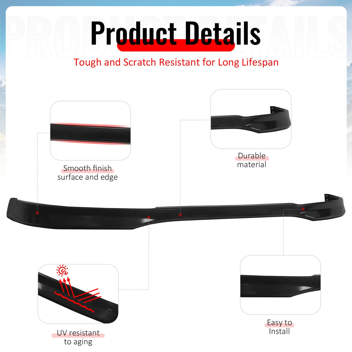 1992-1995 Honda Civic 2Dr Type TR Style Unpainted Front Bumper Lip PU