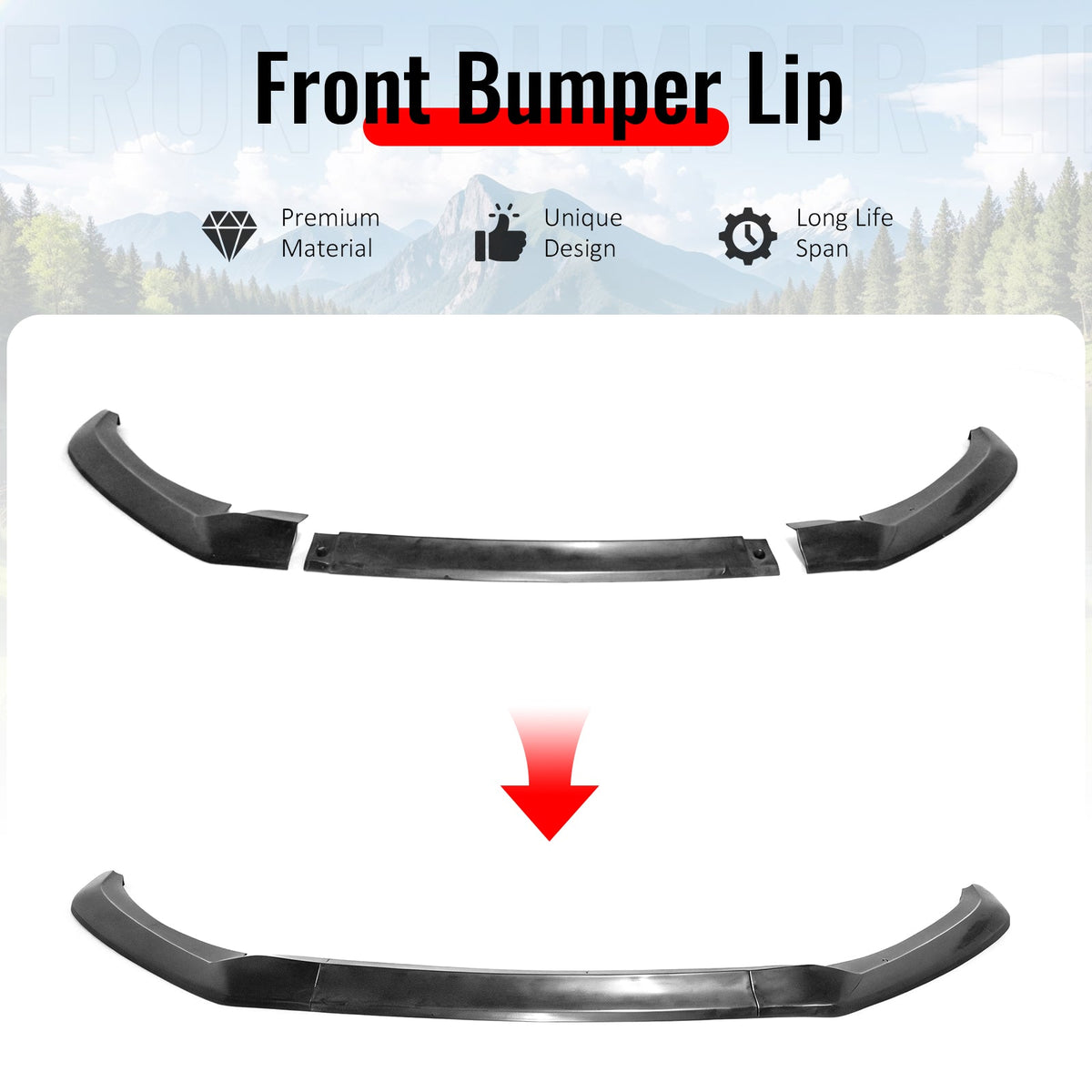 2017-2018 Hyundai Elantra GT Style Unpainted Front Bumper Lip PU 3PCS