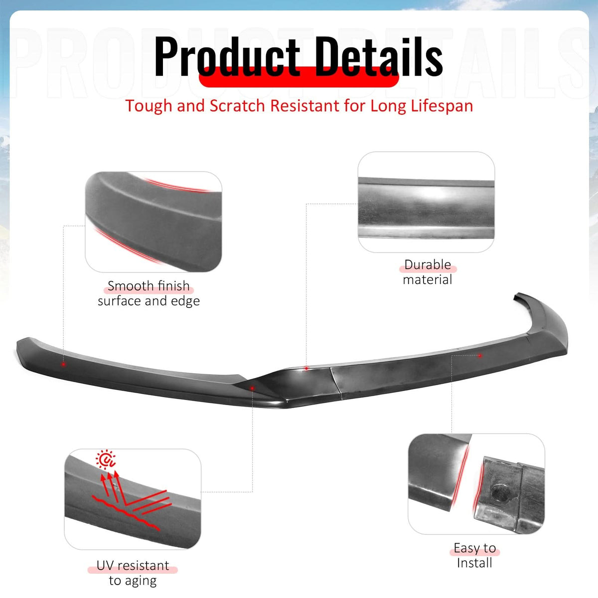 2017-2018 Hyundai Elantra GT Style Unpainted Front Bumper Lip PU 3PCS