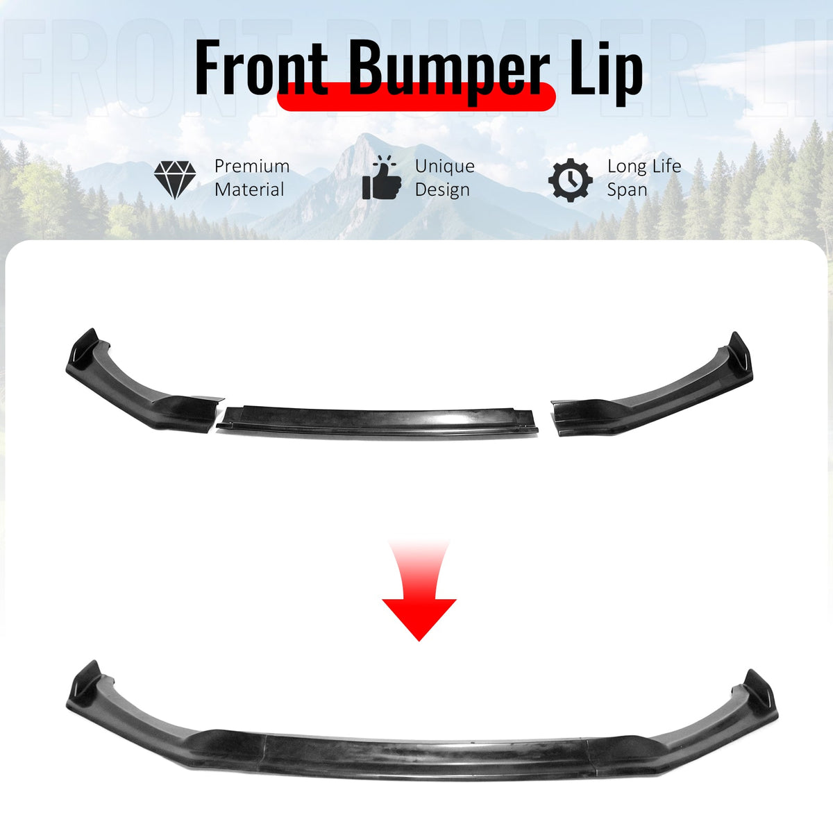 2017-2018 Hyundai Elantra IK4 Style PU Front Bumper Lip Unpainted 3PCS