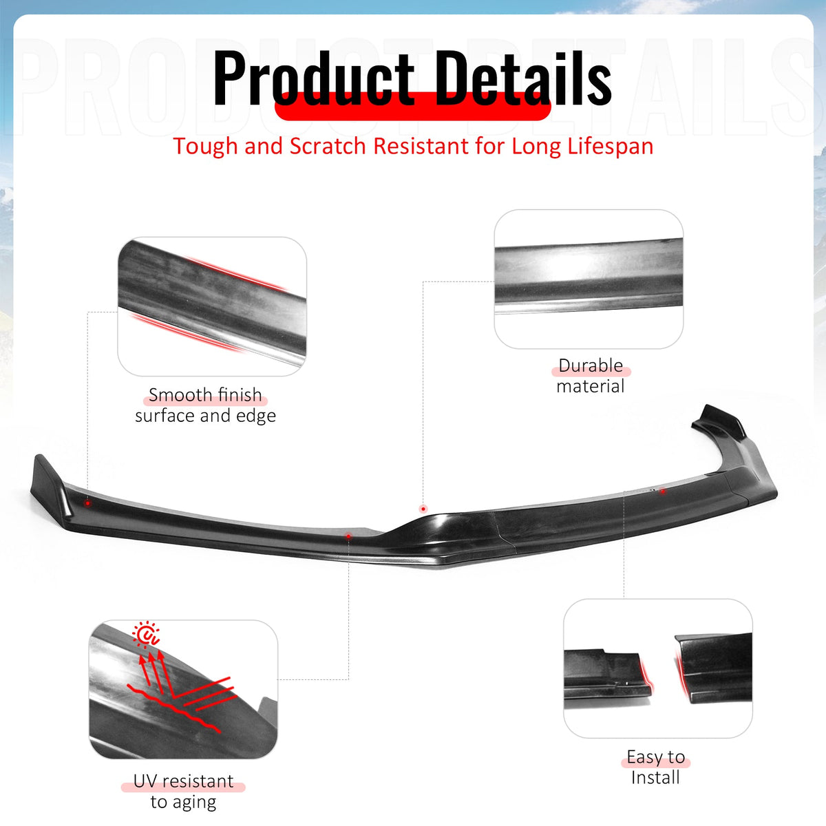 2017-2018 Hyundai Elantra IK4 Style PU Front Bumper Lip Unpainted 3PCS