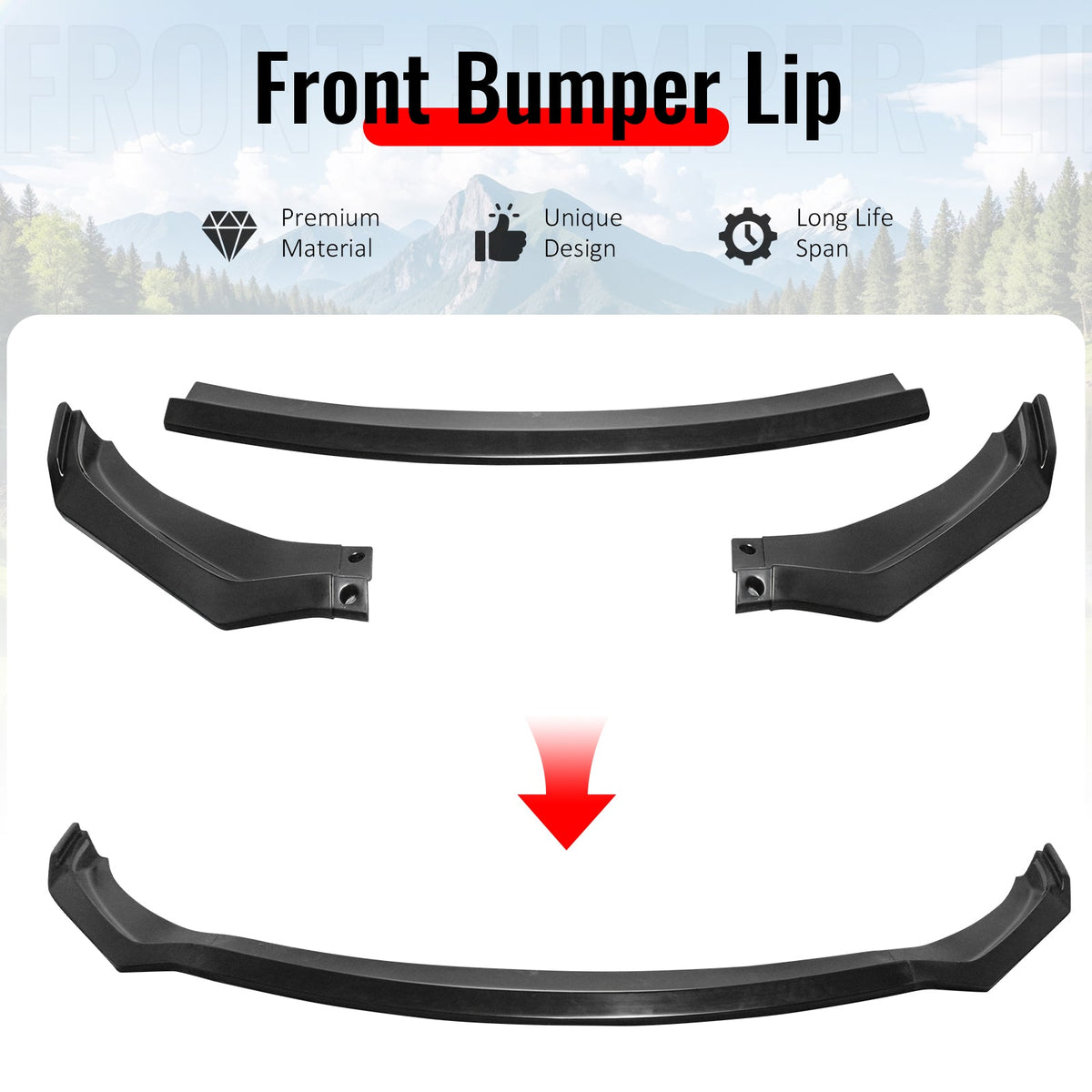 2019-2020 Hyundai Elantra Sedan Unpainted Front Bumper Lip Spoiler PU 3PCS Set