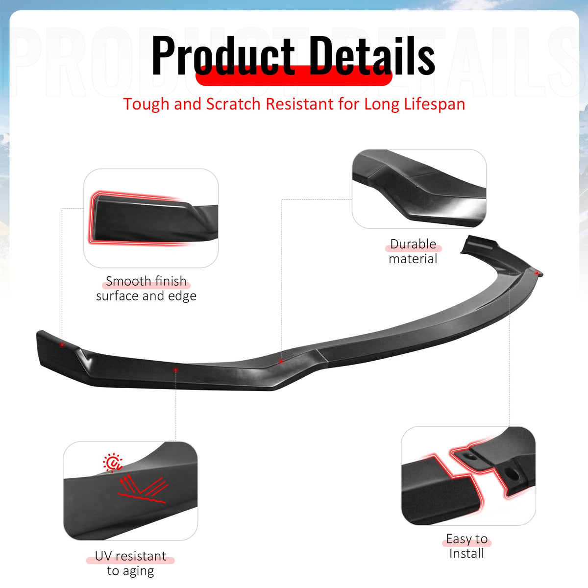 2019-2020 Hyundai Elantra Sedan Unpainted Front Bumper Lip Spoiler PU 3PCS Set