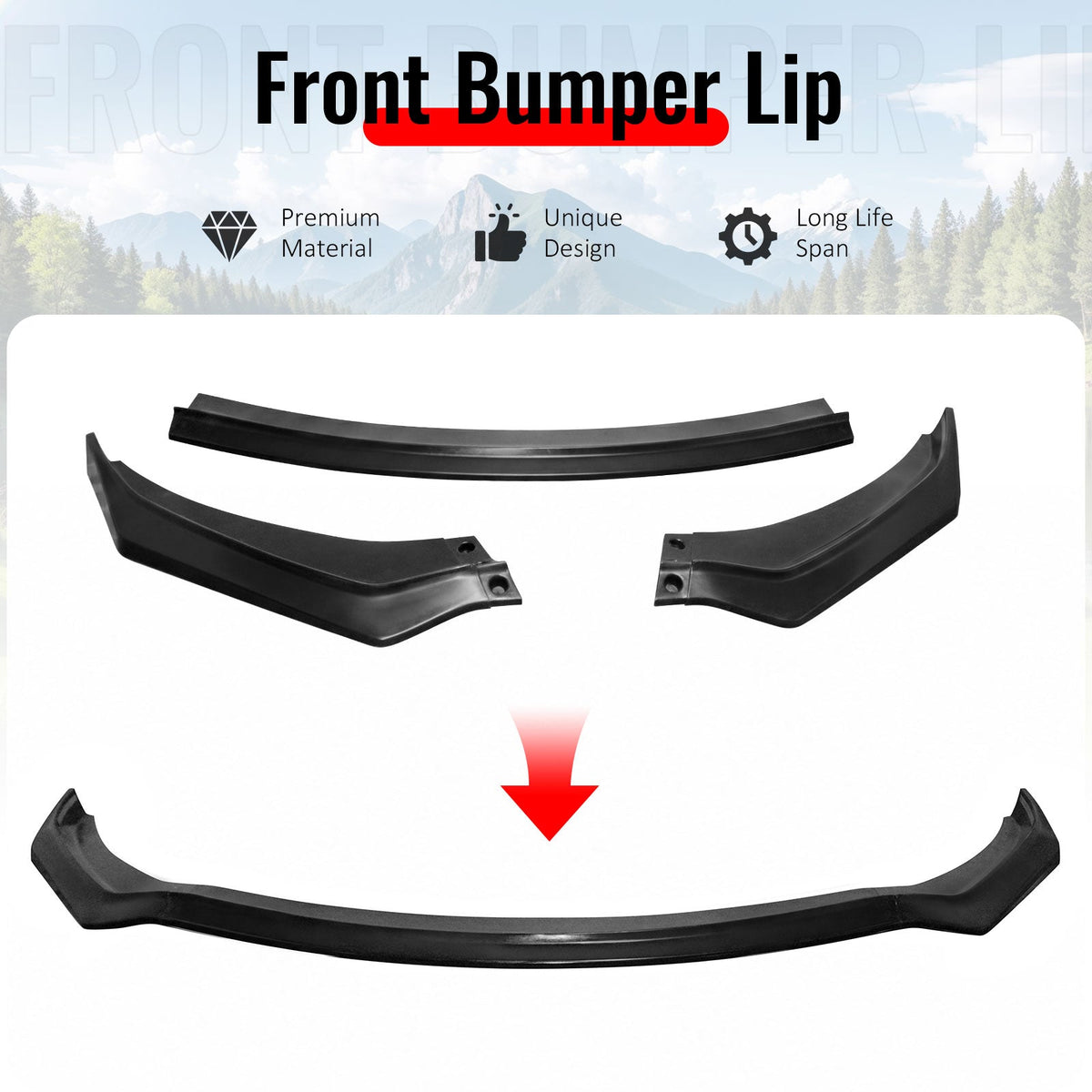 2019-2020 Hyundai Elantra IKON Style Unpainted Black Front Bumper Lip PU 3PCS
