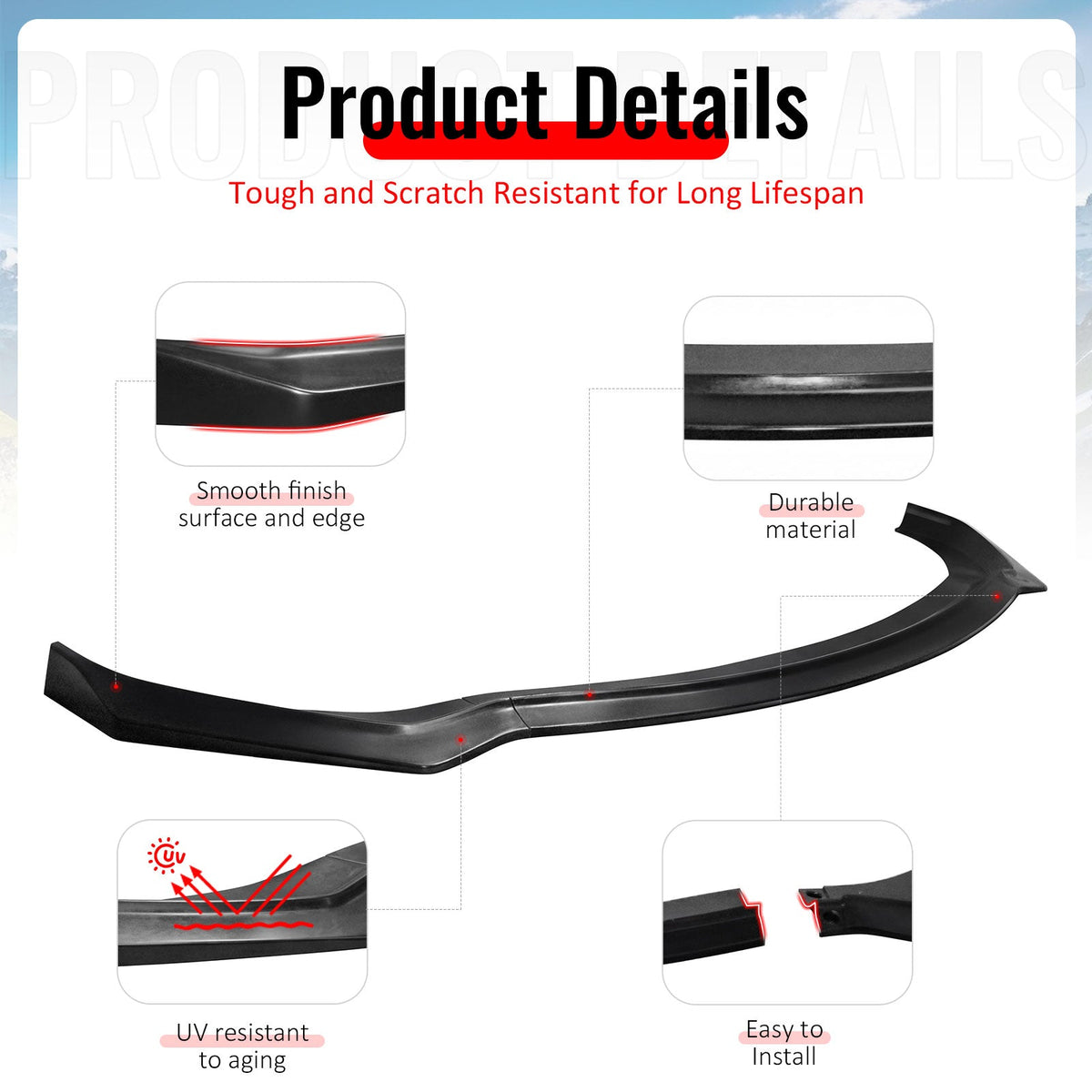 2019-2020 Hyundai Elantra IKON Style Unpainted Black Front Bumper Lip PU 3PCS