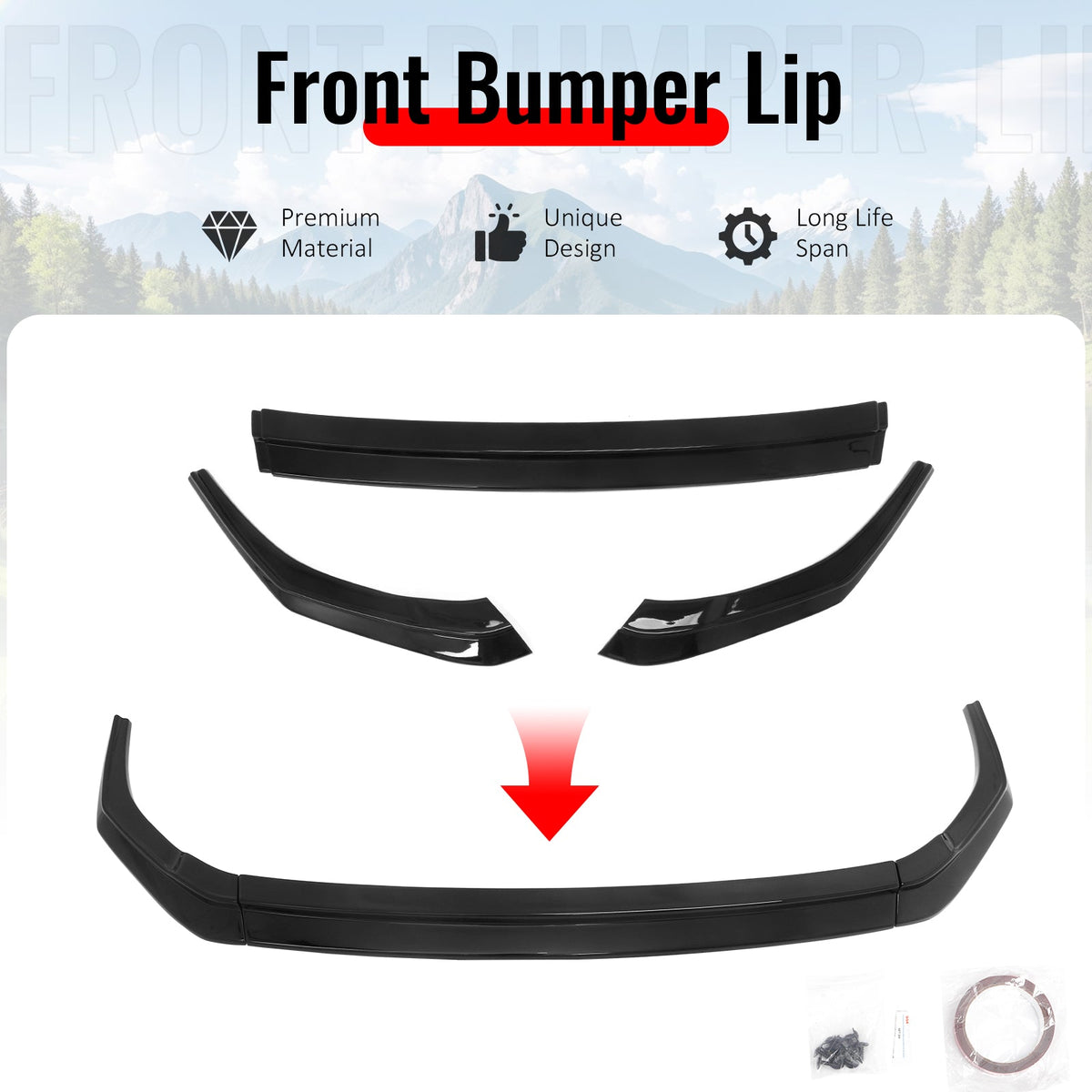 2024-2026 Hyundai Elantra N & N Line IKON Style Gloss Black Front Bumper Lip ABS 3PCS