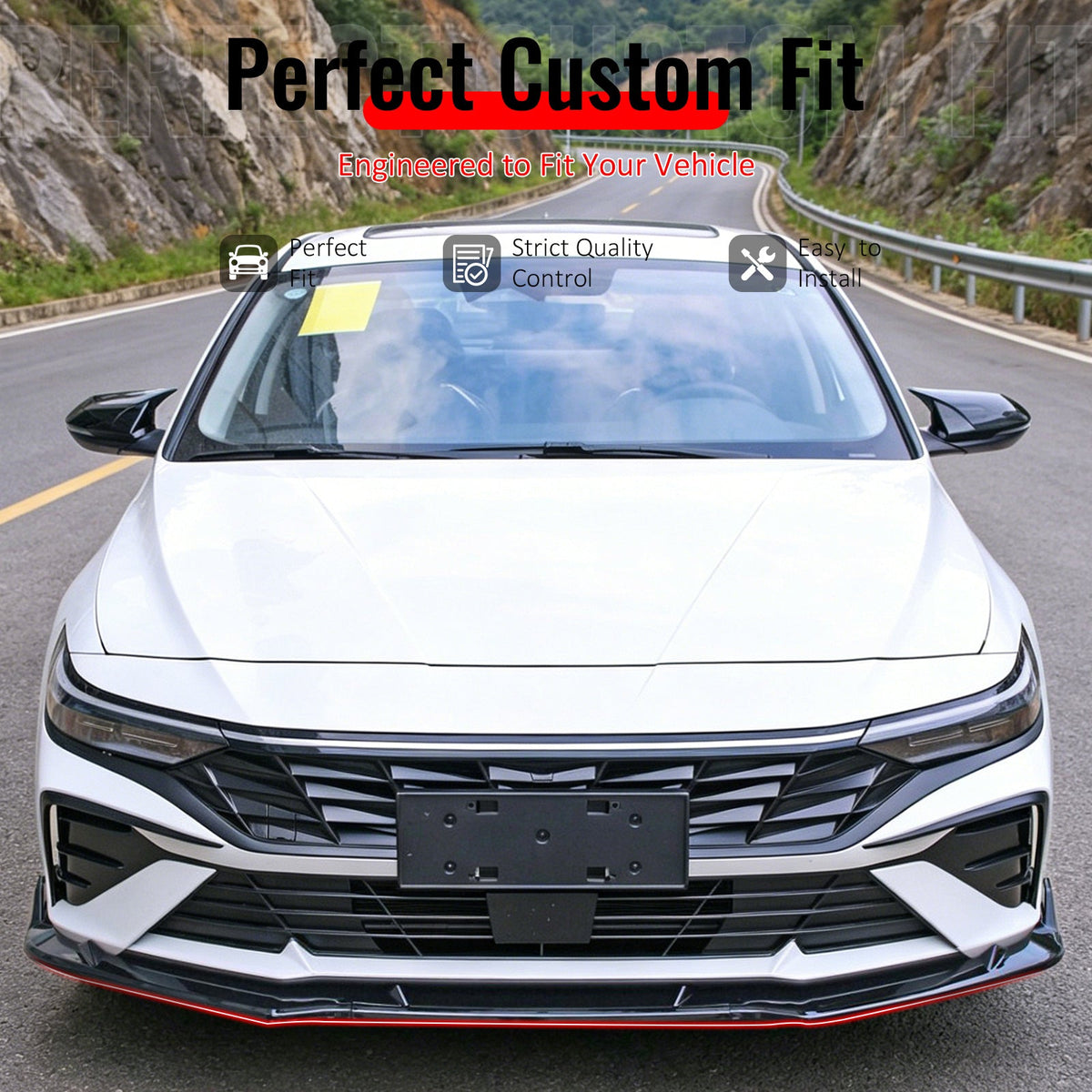 2024-2026 Hyundai Elantra IKON Style Gloss Black Front Bumper Lip PP 3PCS