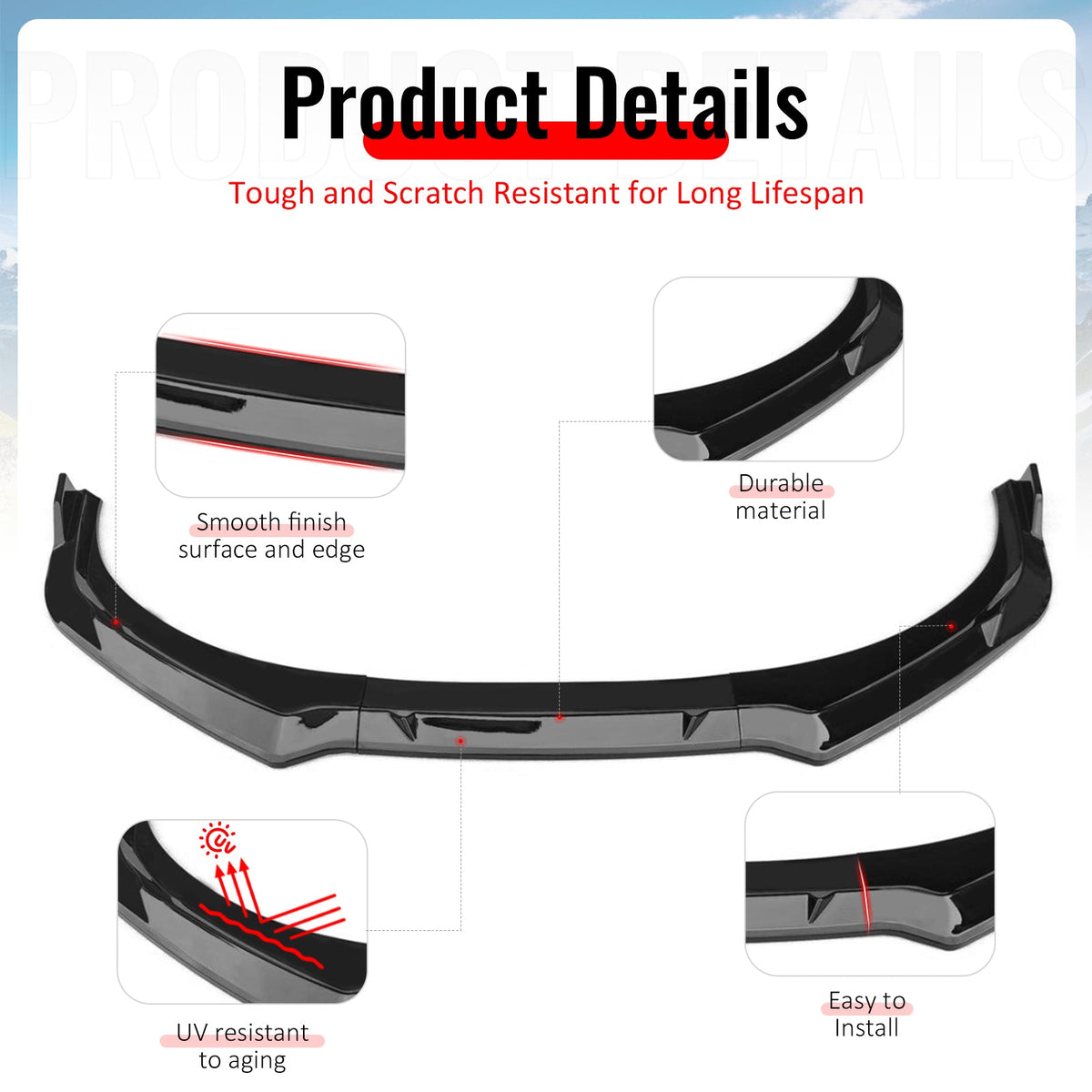 2024-2026 Hyundai Elantra IKON Style Gloss Black Front Bumper Lip PP 3PCS