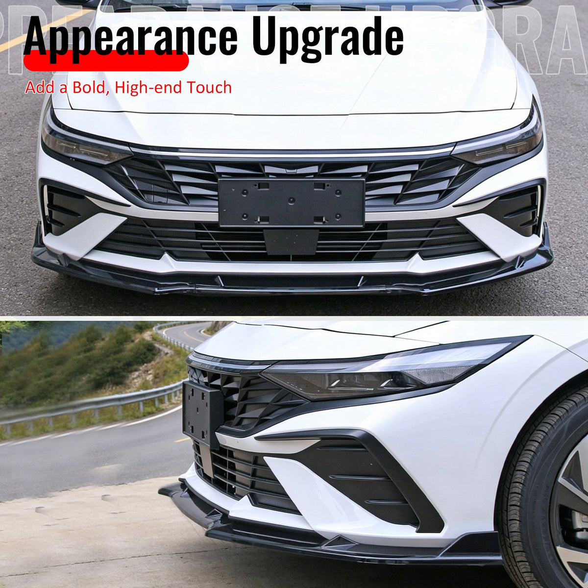 2024-2026 Hyundai Elantra IKON Style Gloss Black Front Bumper Lip PP 3PCS