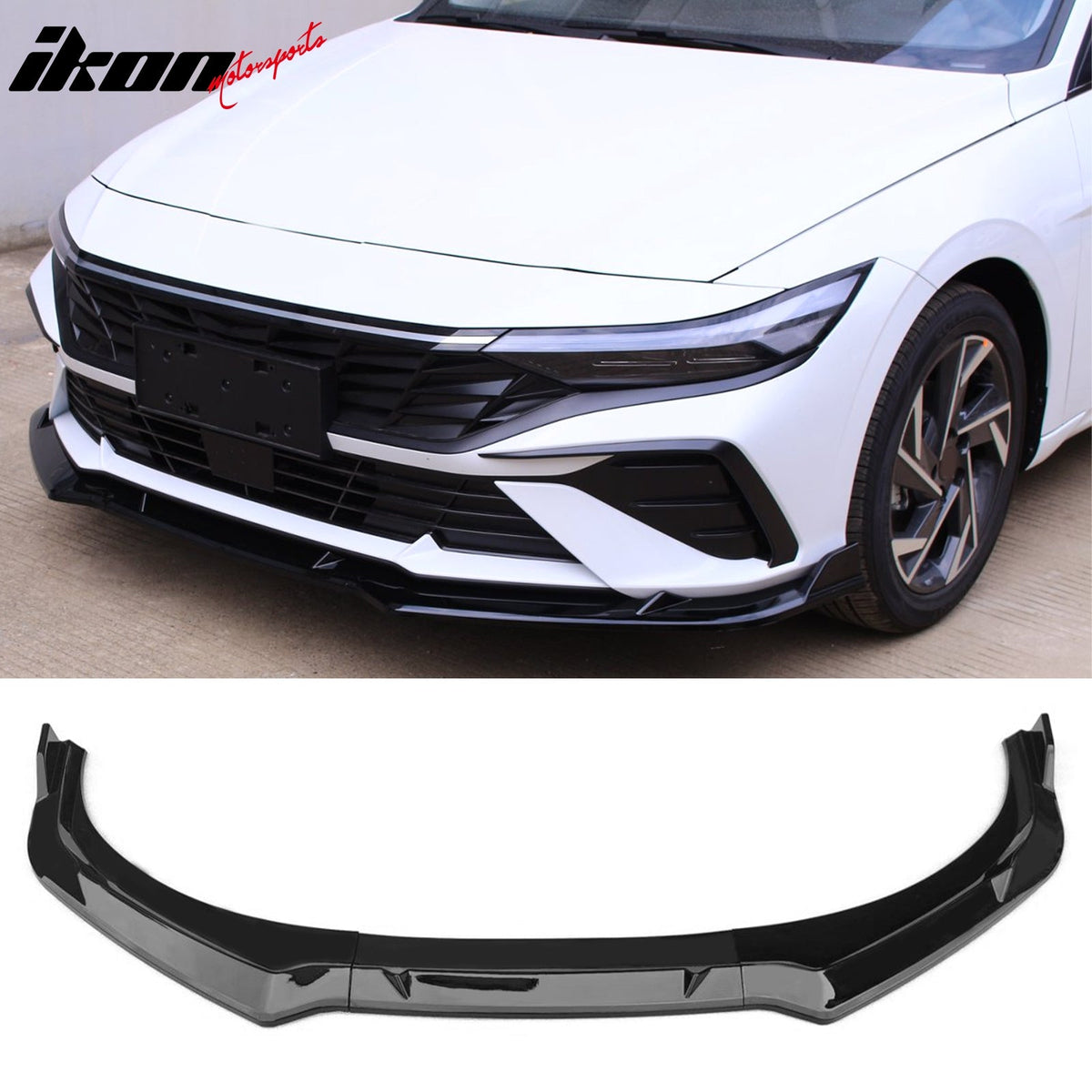2024-2026 Hyundai Elantra IKON Style Gloss Black Front Bumper Lip PP 3PCS