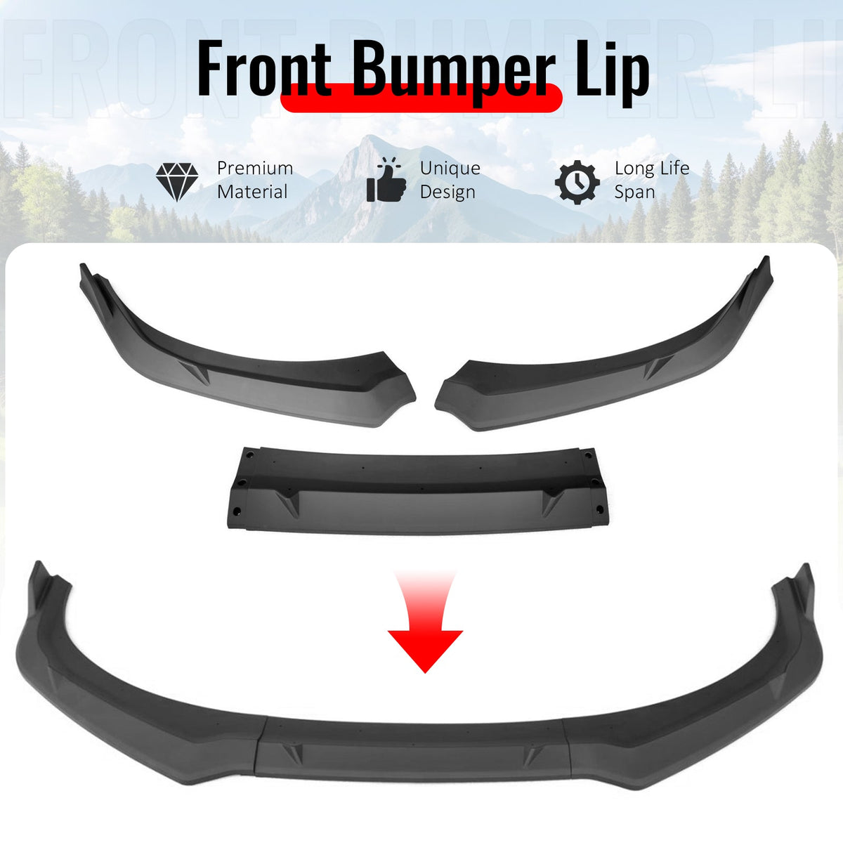 2024-2026 Hyundai Elantra IKON Style Matte Black Front Bumper Lip PP 3PCS