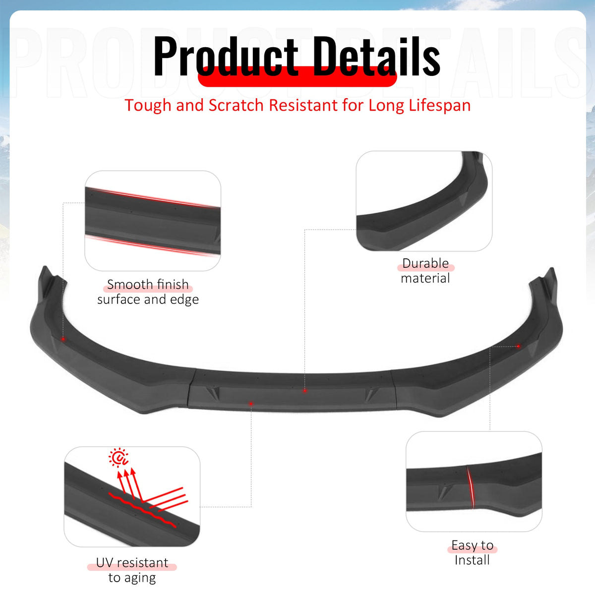 2024-2026 Hyundai Elantra IKON Style Matte Black Front Bumper Lip PP 3PCS