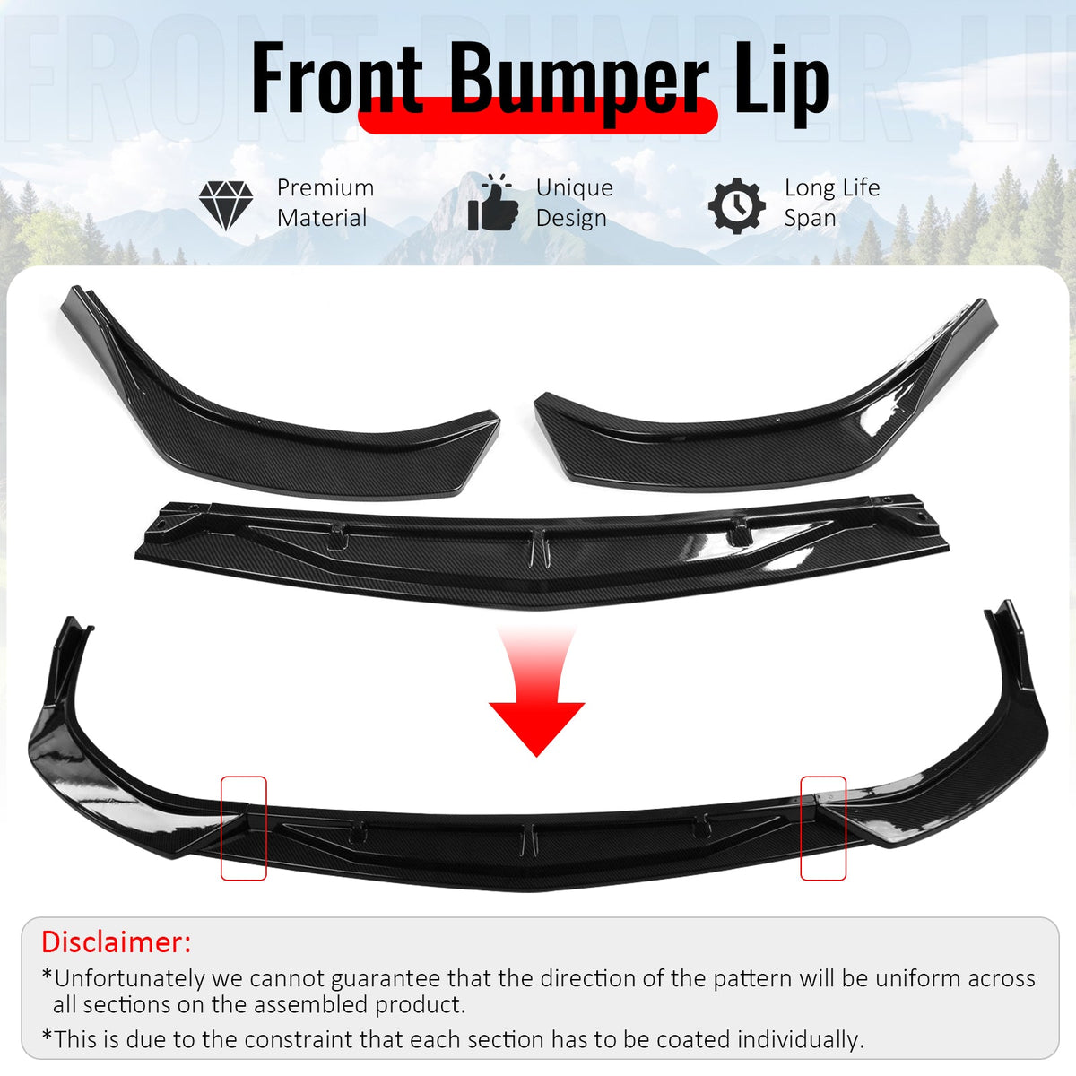 2020-2023 Hyundai Sonata CK Style Carbon Fiber Print Front Bumper Lip PP 3PCS
