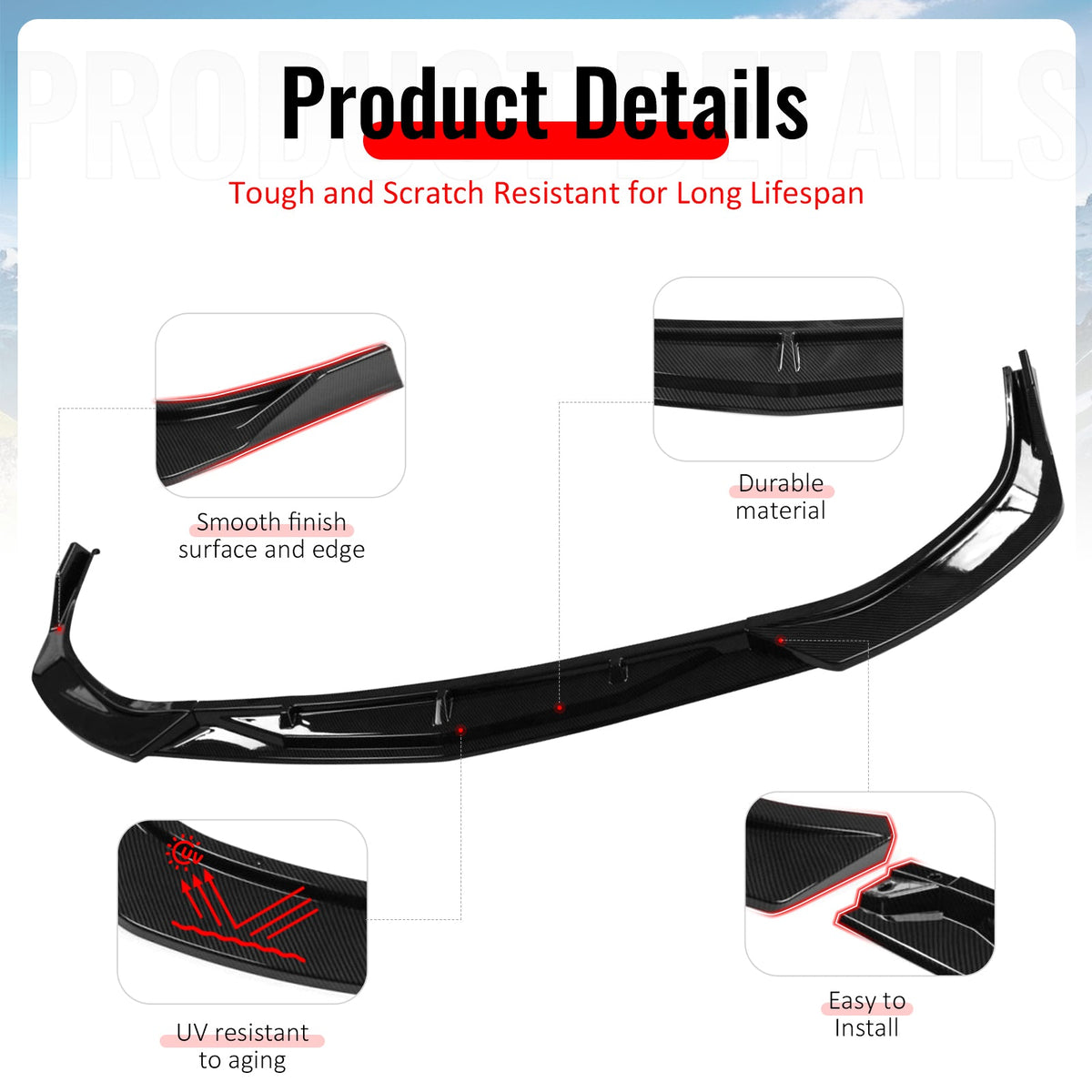 2020-2023 Hyundai Sonata CK Style Carbon Fiber Print Front Bumper Lip PP 3PCS