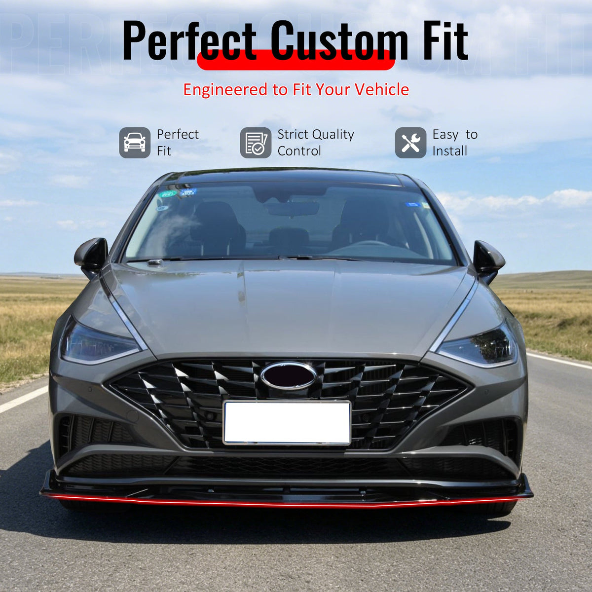 2020-2023 Hyundai Sonata CK Style Gloss Black Front Bumper Lip PP 3PCS