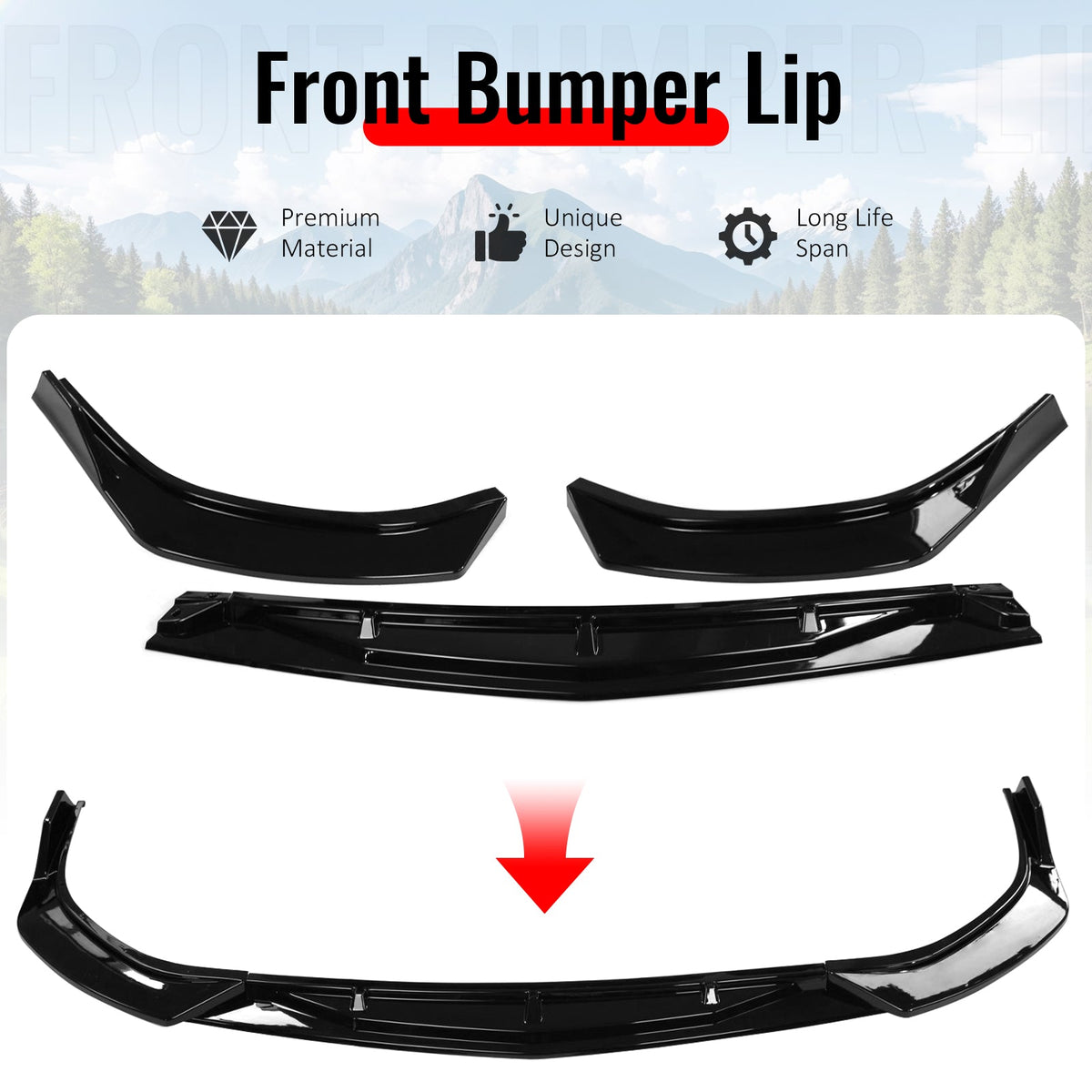 2020-2023 Hyundai Sonata CK Style Gloss Black Front Bumper Lip PP 3PCS