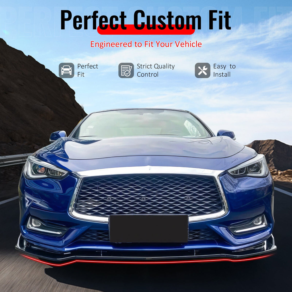 2017-2022 INFINITI Q60 V2 JDM Gloss Black Front Bumper Lip Spoiler PP