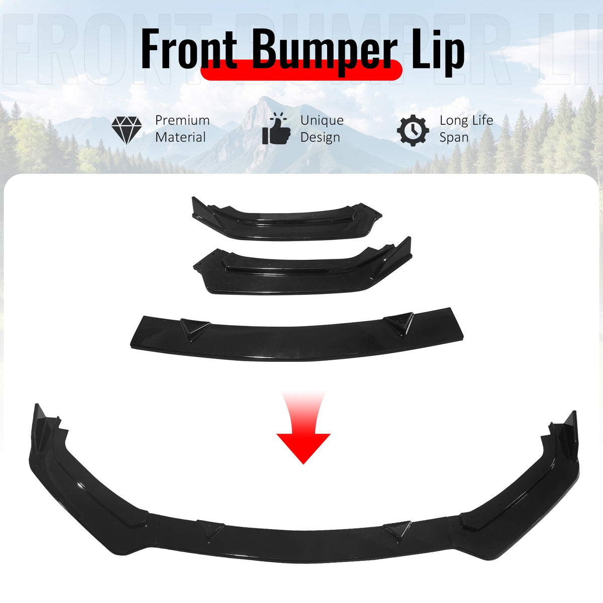 2017-2022 INFINITI Q60 V2 JDM Gloss Black Front Bumper Lip Spoiler PP