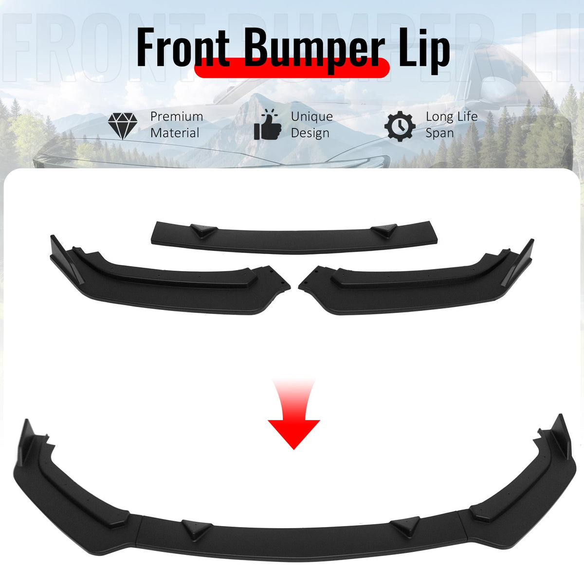 2017-2022 INFINITI Q60 V2 JDM Matte Black Front Bumper Lip Spoiler PP