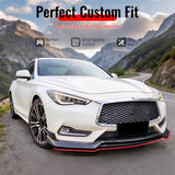 2017-2022 INFINITI Q60 V37 3PCS Front Lower Bumper Lip Air Dam Chin Spoiler Splitter RS JDM Style Painted Carbon Fiber Print PP Polypropylene