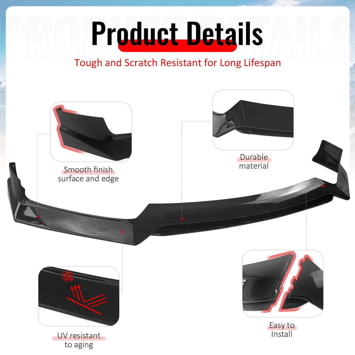2017-2022 INFINITI Q60 V37 3PCS Front Lower Bumper Lip Air Dam Chin Spoiler Splitter RS JDM Style Painted Gloss Black PP Polypropylene