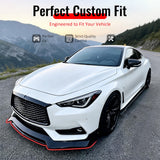 2017-2022 INFINITI Q60 V37 3PCS Front Lower Bumper Lip Air Dam Chin Spoiler Splitter RS JDM Style Painted Matte Black PP Polypropylene