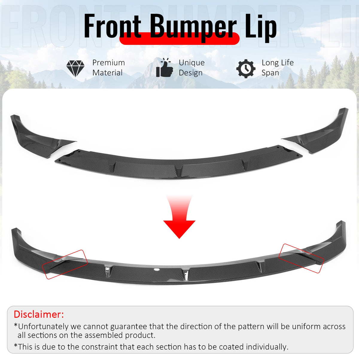 2014-2016 Jeep Grand Cherokee Base IKON Style Carbon Fiber Print Front Bumper Lip PP