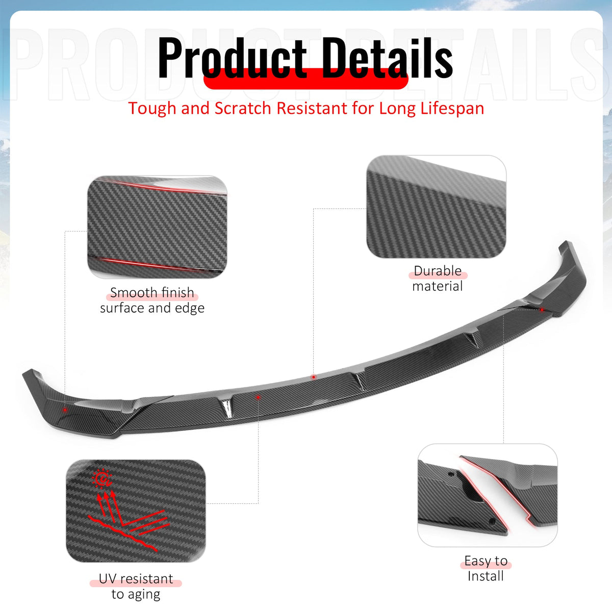 2014-2016 Jeep Grand Cherokee Base IKON Style Carbon Fiber Print Front Bumper Lip PP