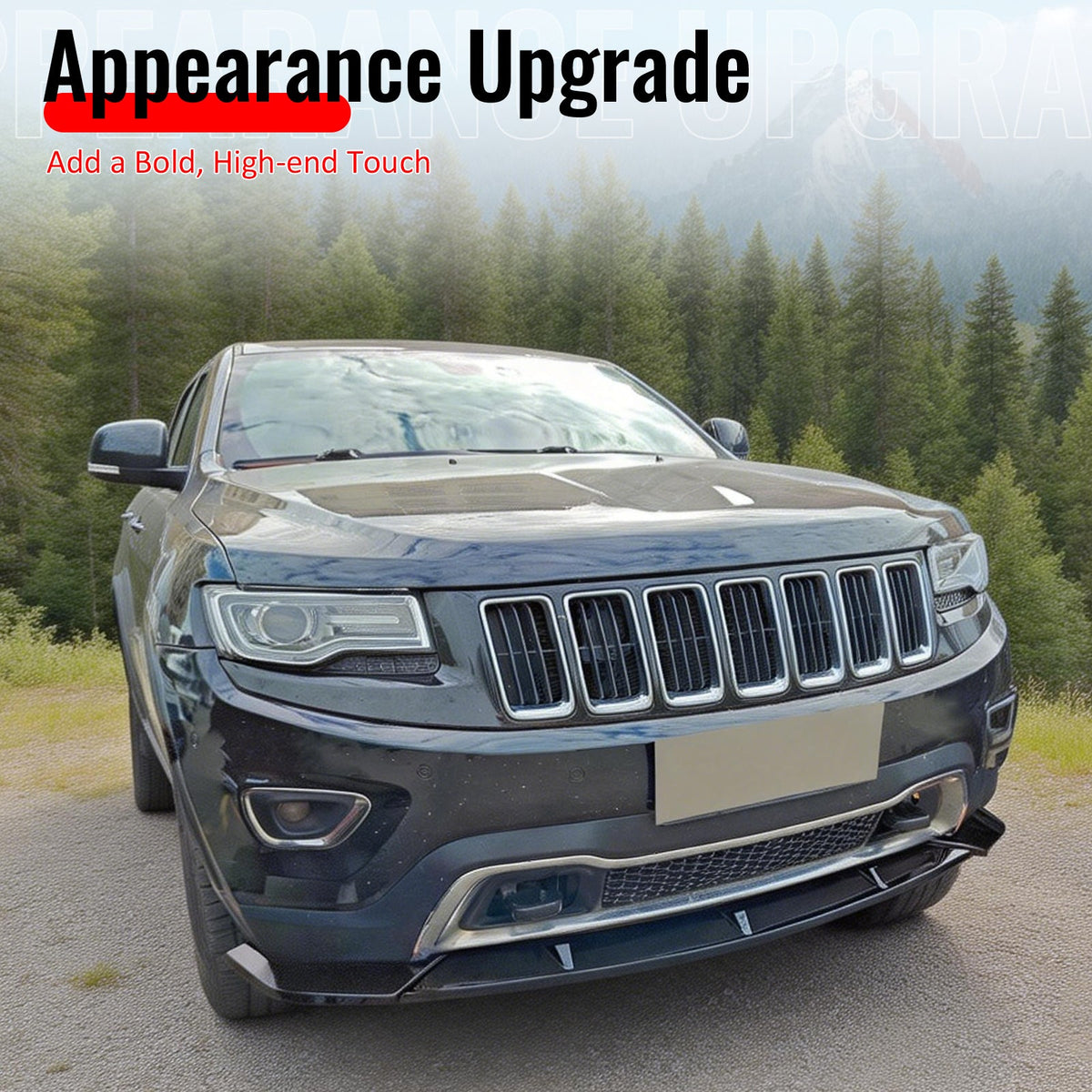 2014-2016 Jeep Grand Cherokee Base IKON Style Gloss Black Front Bumper Lip PP 3PCS