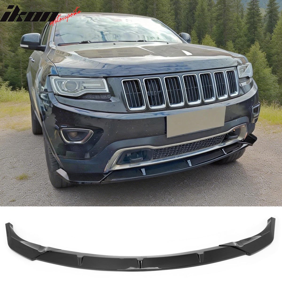 2014-2016 Jeep Grand Cherokee Base IKON Style Gloss Black Front Bumper Lip PP 3PCS