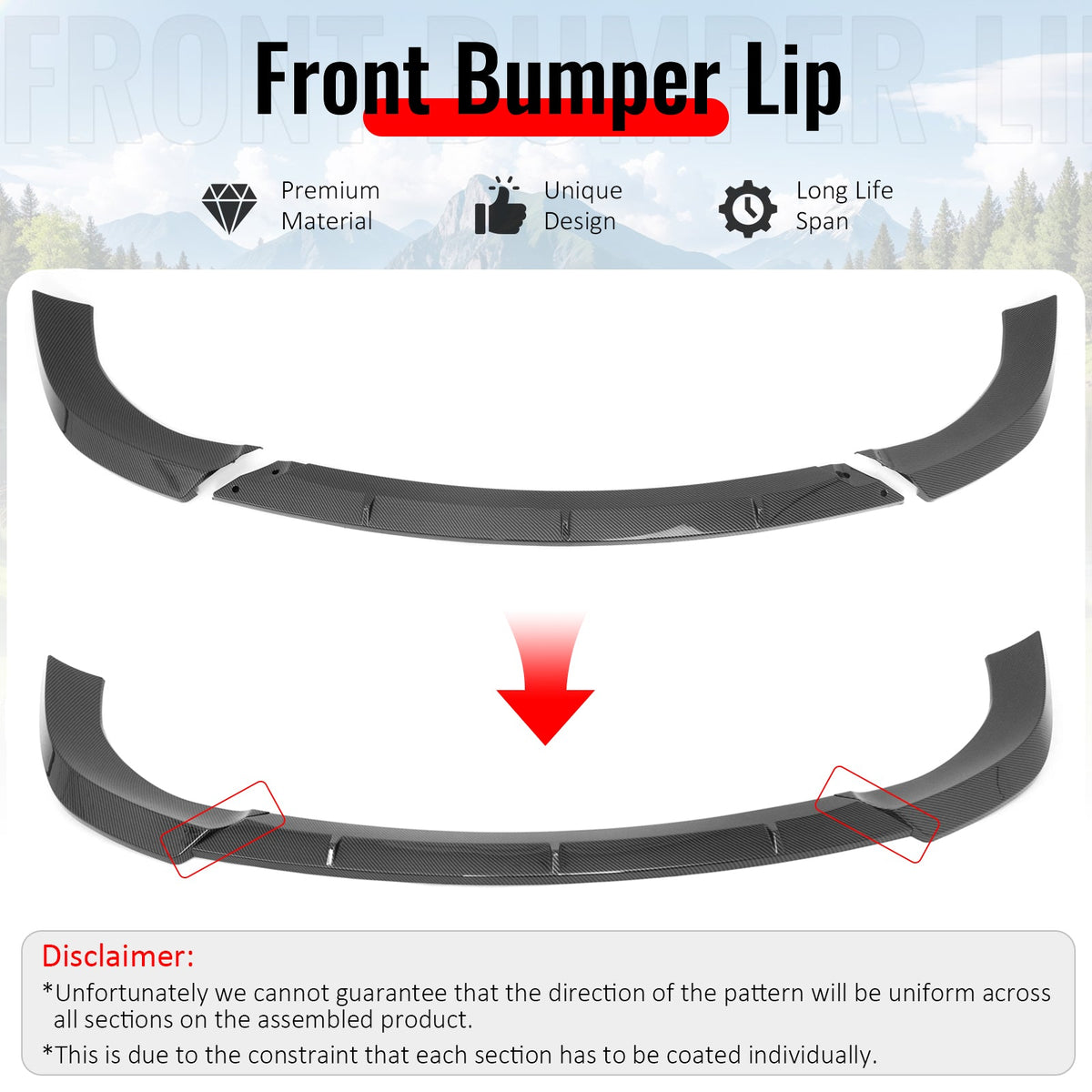 2017-2021 Jeep Grand Cherokee SRT IKON Style Carbon Fiber Print Front Bumper Lip PP
