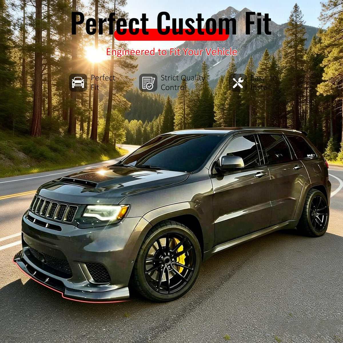 2017-2021 Jeep Grand Cherokee SRT Trackhawk IKON Style Matte Black Front Bumper Lip PP
