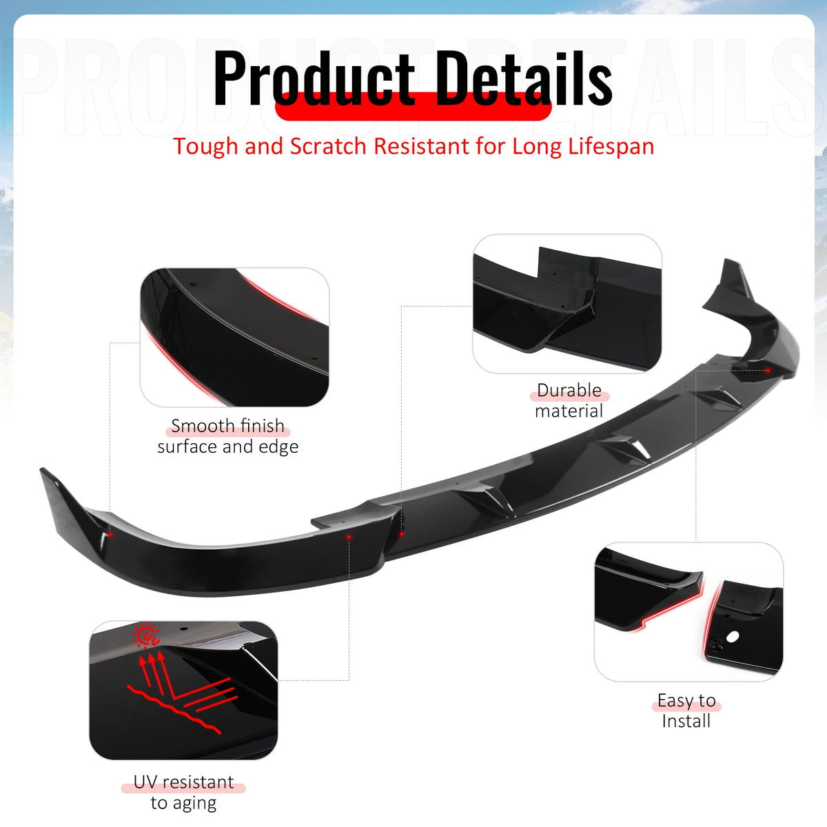 2017-2021 Jeep Grand Cherokee SRT Trackhawk IKON V2 Style Gloss Black Front Bumper Lip ABS
