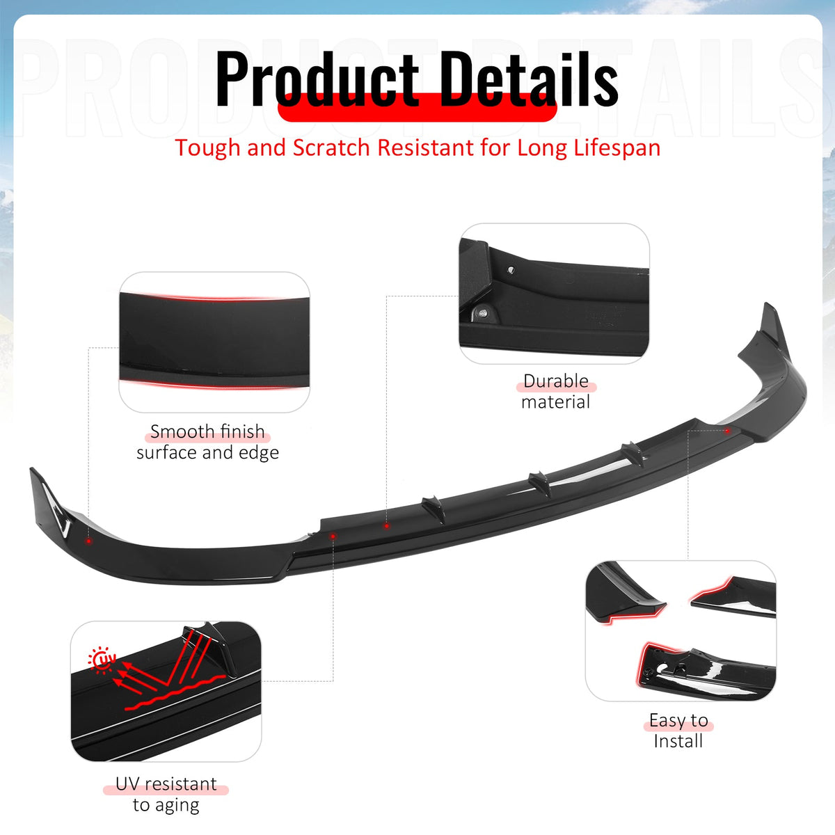 2017-2021 Jeep Grand Cherokee SRT Trackhawk IKON V3 Style Gloss Black Front Bumper Lip ABS