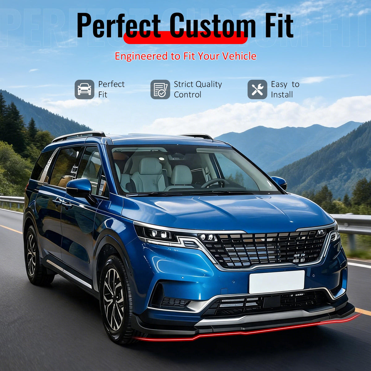 2022-2024 Kia Carnival IKON Style Gloss Black Front Bumper Lip ABS 3PCS