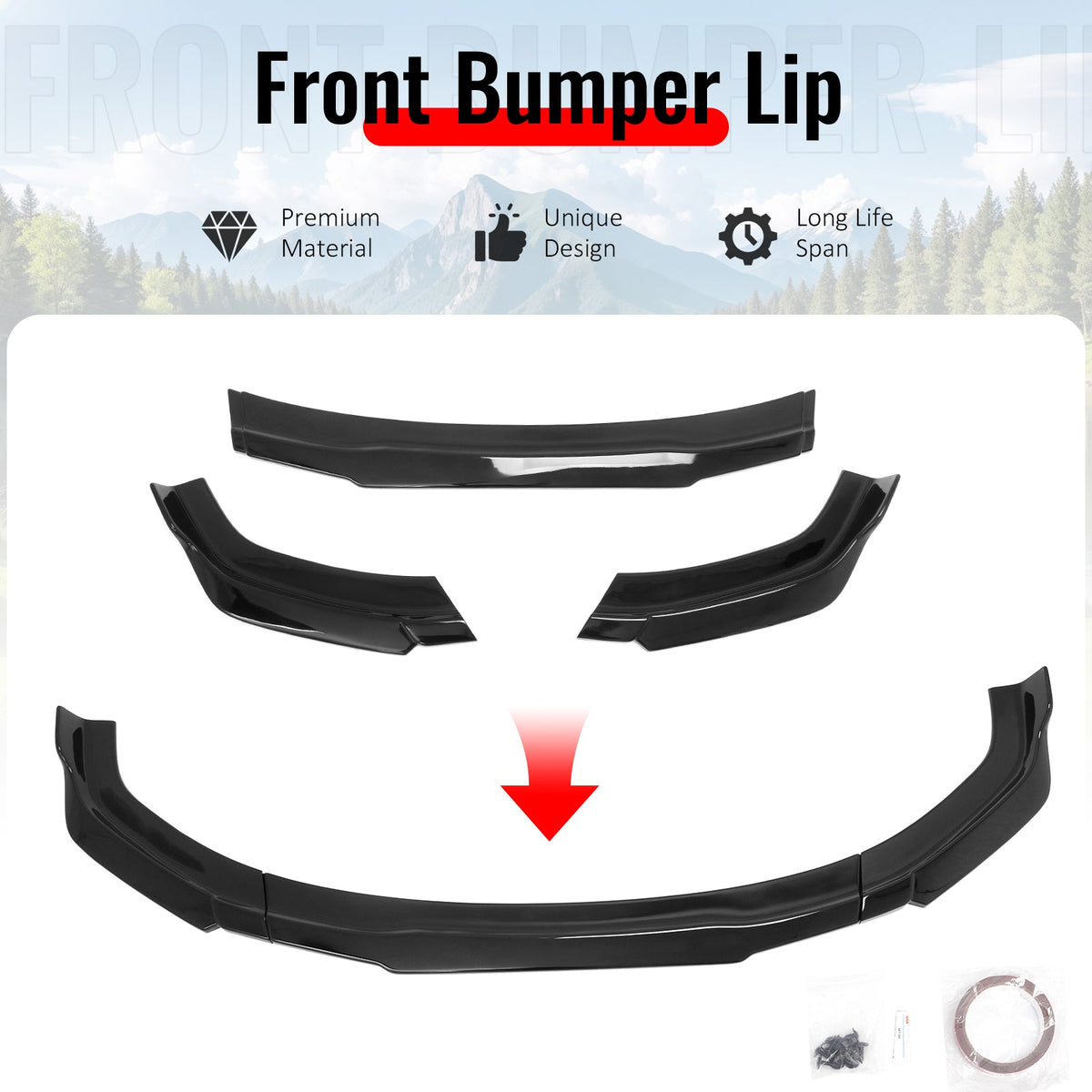 2022-2024 Kia Carnival IKON Style Gloss Black Front Bumper Lip ABS 3PCS