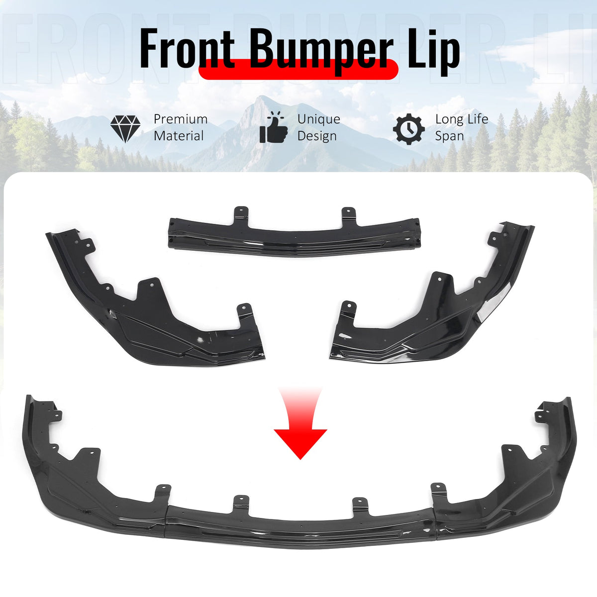 2016-2020 Lexus GS F Sport IKON Style 3PCS Front Bumper Lip Spoiler Gloss Black PP