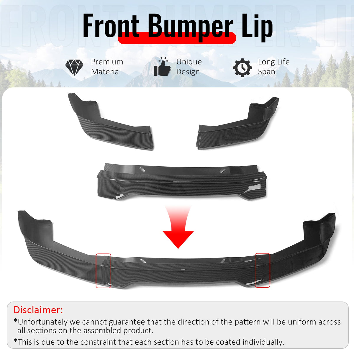 2001-2005 Lexus IS300 Sedan & Wagon GR Style Front Bumper Lip Spoiler Carbon Fiber Print PP 3PCS