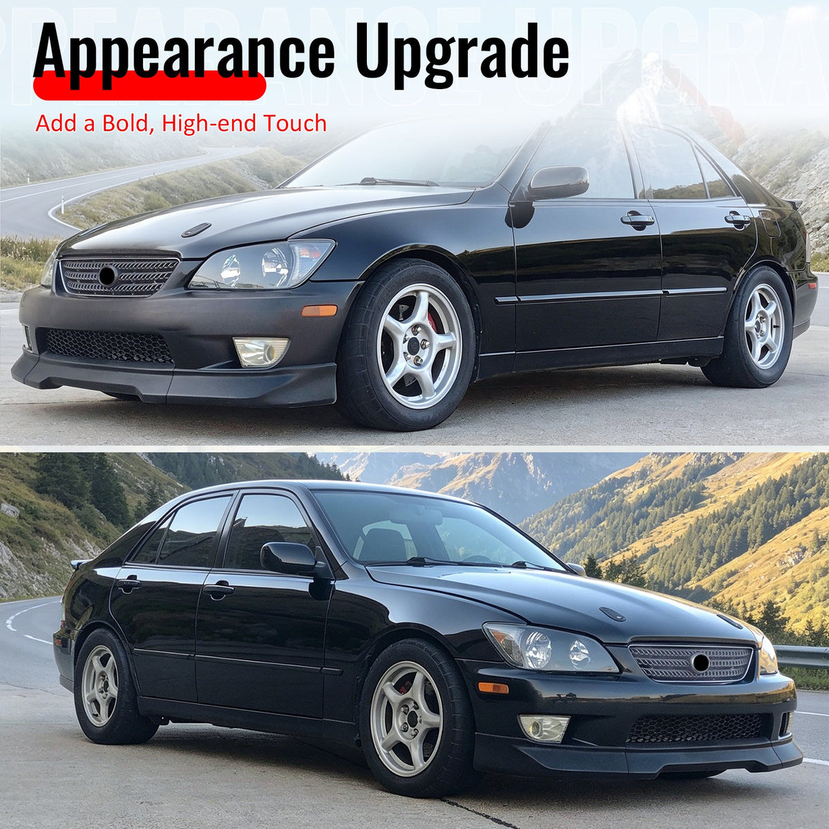2001-2005 Lexus IS300 Sedan & Wagon GR Style Front Bumper Lip Spoiler Matte Black PP 3PCS
