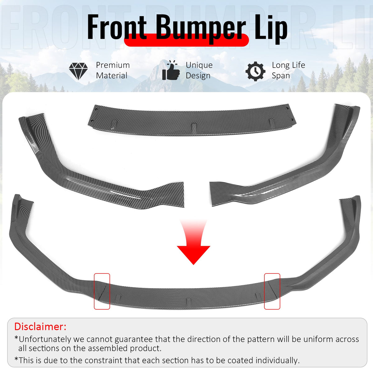 2014-2016 Lexus IS F Sport Sedan IKON 2 Style Front Bumper Lip Lower Spoiler 3PCS Carbon Fiber Print PP
