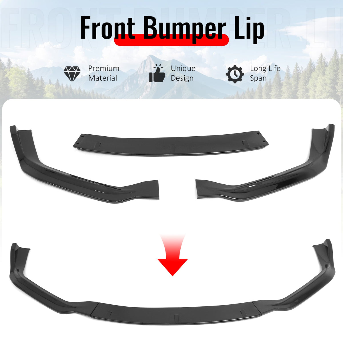 2014-2016 Lexus IS F Sport Sedan IKON 2 Style Front Bumper Lip Lower Spoiler 3PCS Gloss Black PP