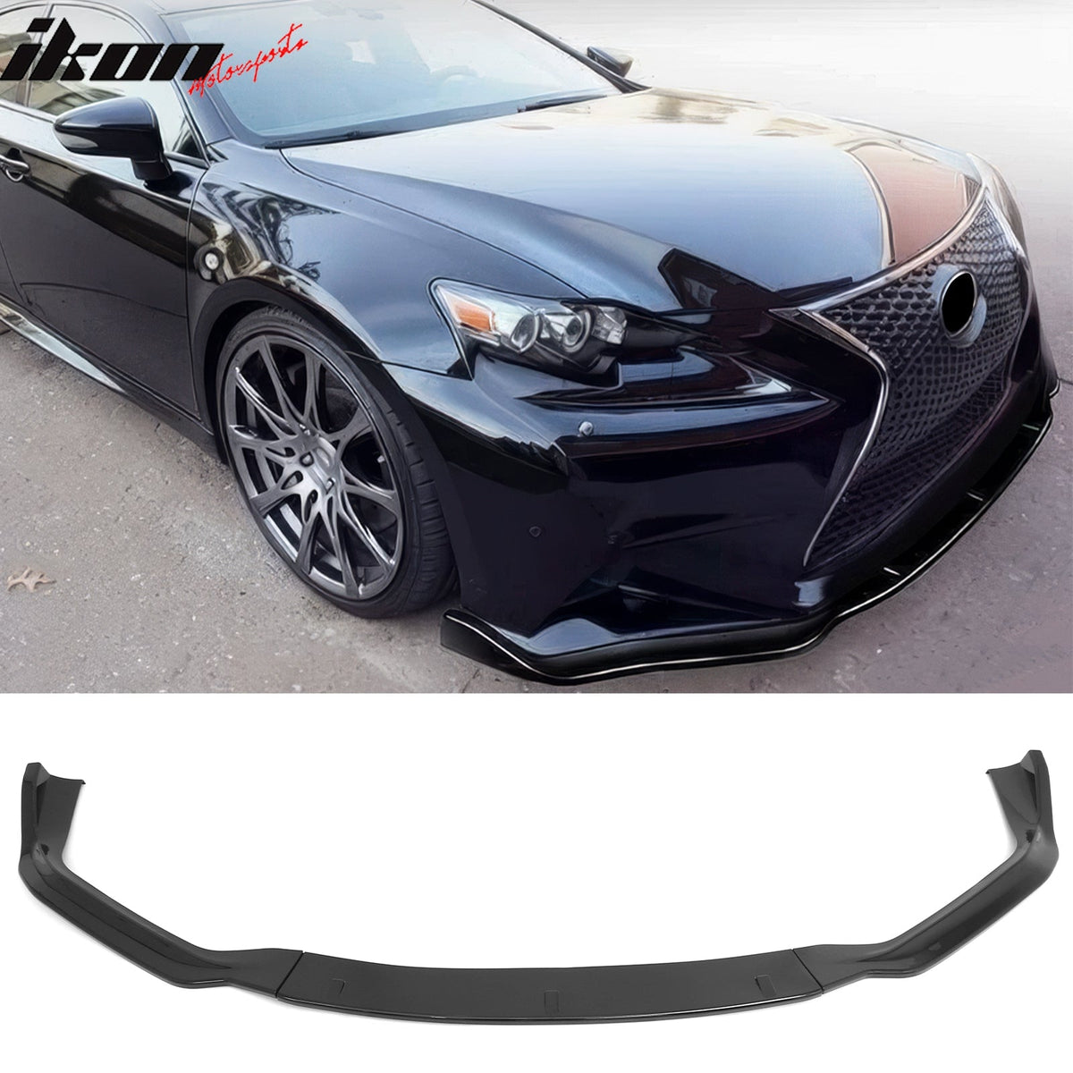 2014-2016 Lexus IS F Sport Sedan IKON 2 Style Front Bumper Lip Lower Spoiler 3PCS Gloss Black PP