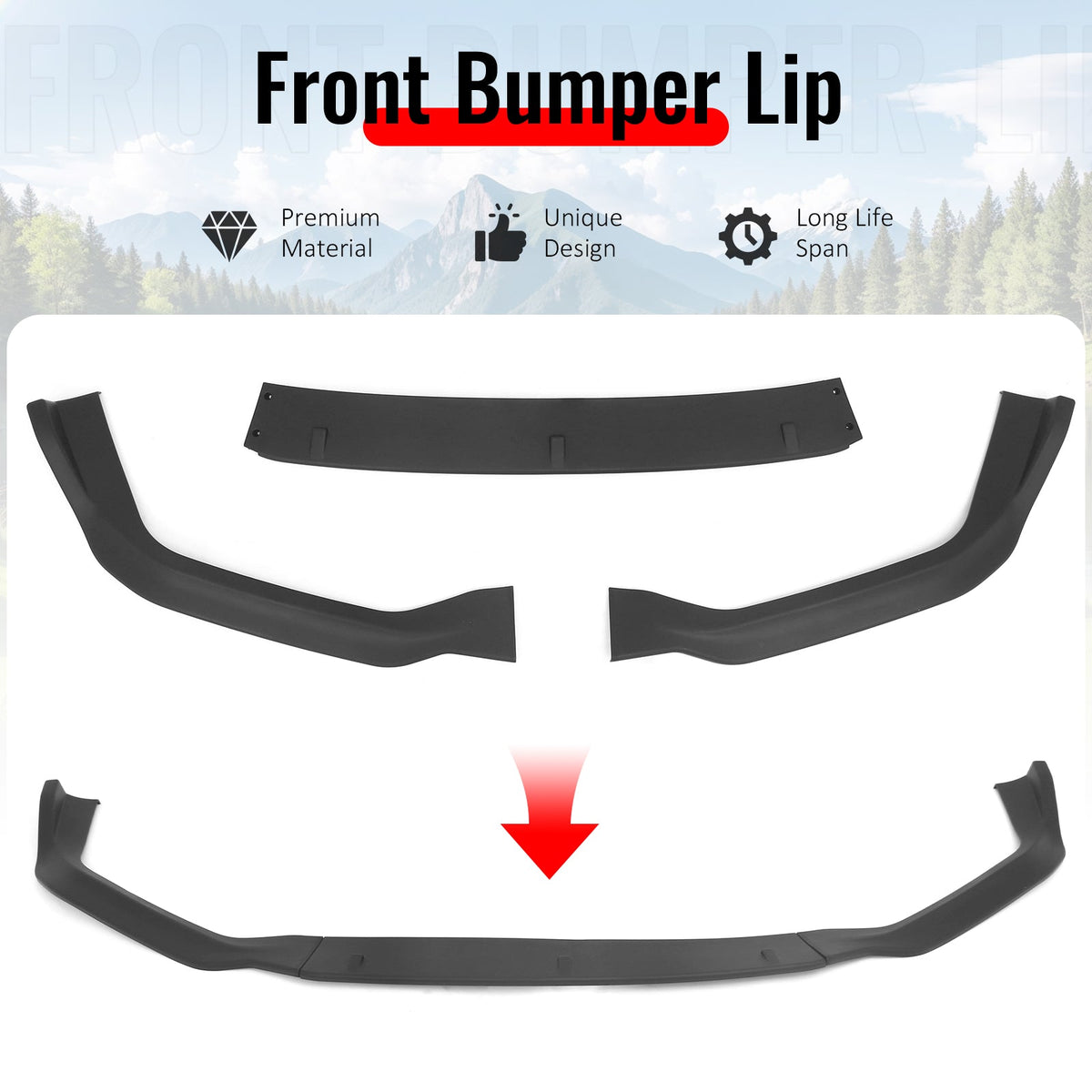 2014-2016 Lexus IS F Sport Sedan IKON 2 Style Front Bumper Lip Lower Spoiler 3PCS Matte Black PP