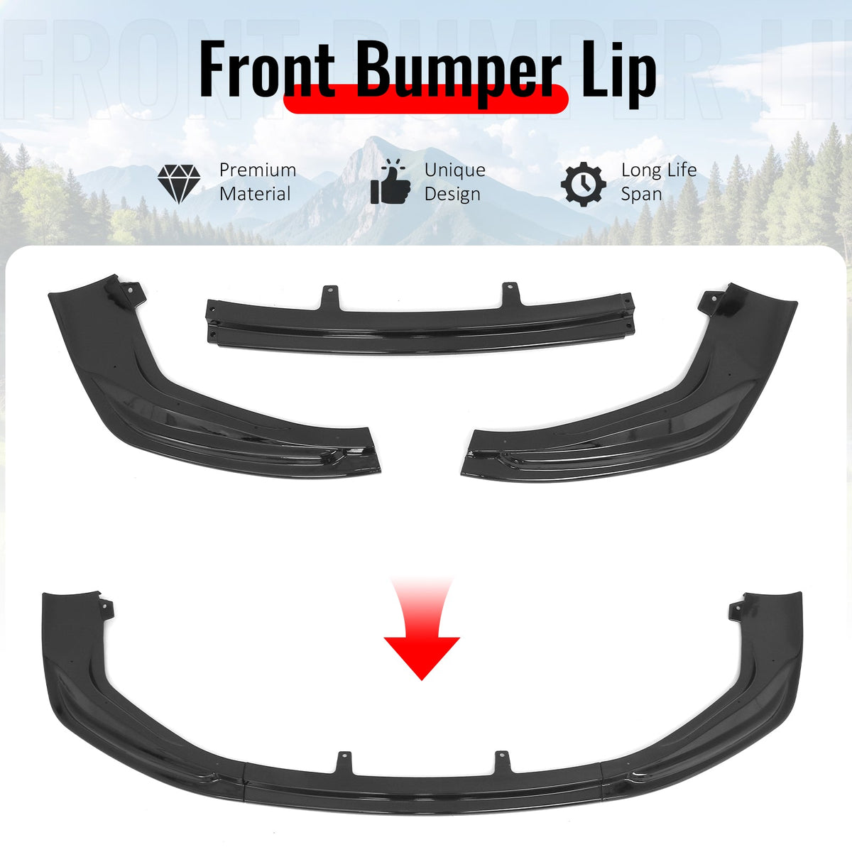 2014-2016 Lexus IS F Sport 4Dr IKON 3 Style 3PCS Front Bumper Lip Gloss Black PP