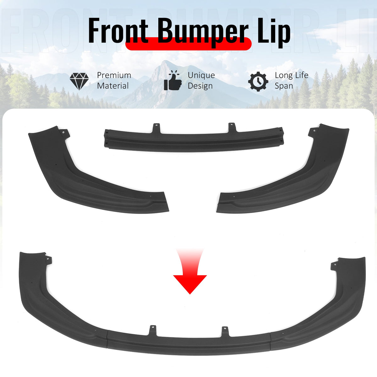 2014-2016 Lexus IS F Sport 4Dr IKON 3 Style 3PCS Front Bumper Lip Matte Black PP
