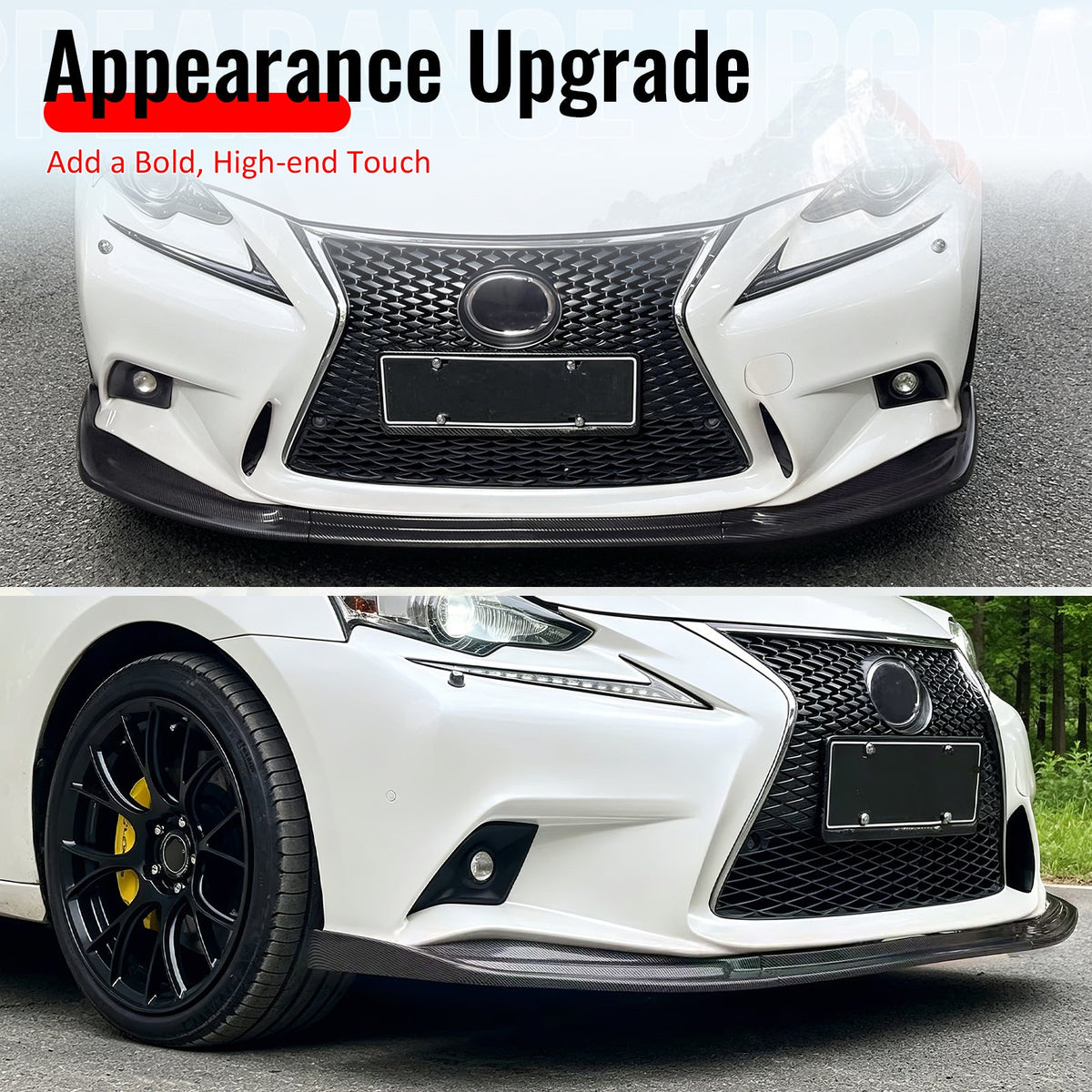 2014-2016 Lexus IS F Sport 4Dr IKON 3 Style 3PCS Front Bumper Lip Matte Black PP