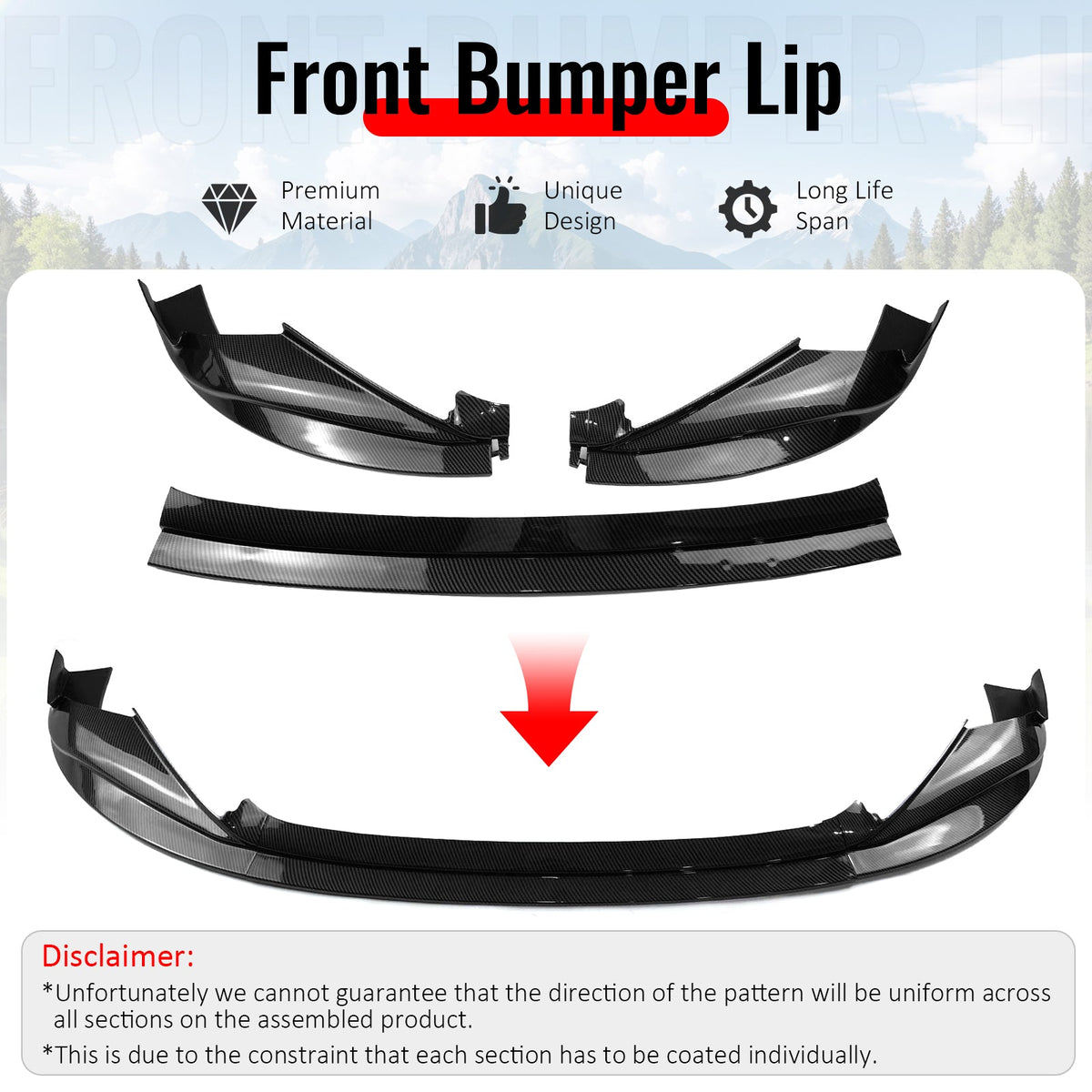 2014-2016 Lexus IS200t IS250 IS300 IS350 F Sport Sedan R Style Carbon Fiber Print Front Bumper Lip PP