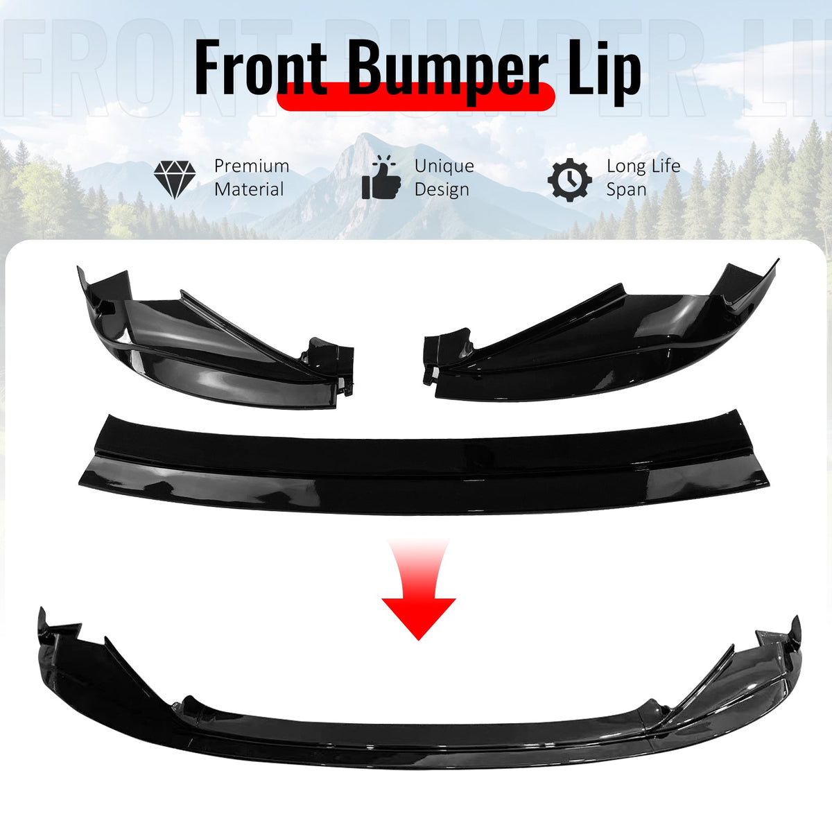 2014-2016 Lexus IS200t IS250 IS300 IS350 F Sport Sedan R Style Gloss Black Front Bumper Lip PP